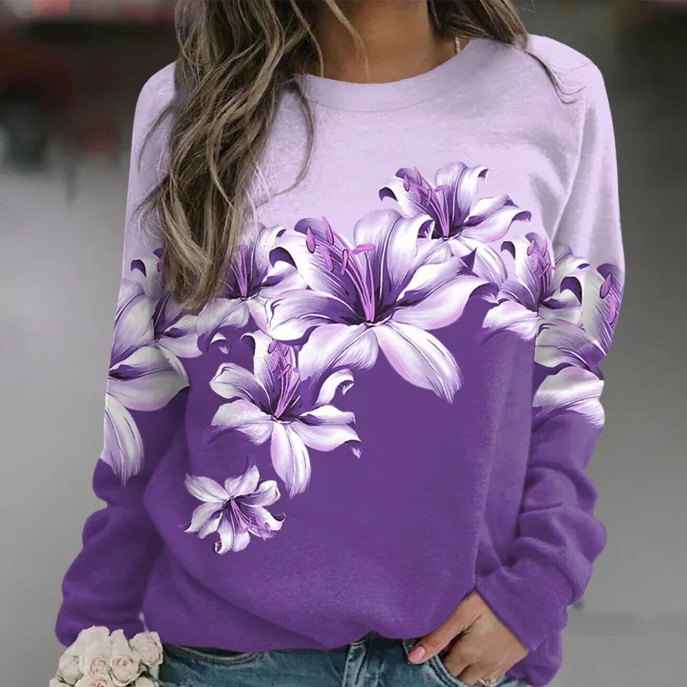Women's Floral Print Sweatshirt - Soft Breathable Fabric - Relaxed Fit Long Sleeve