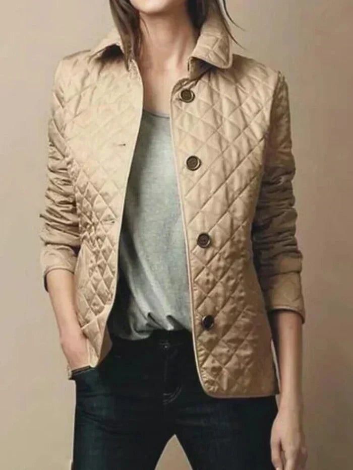 Women's Quilted Jacket Tailored Fit Diamond Pattern High Collar