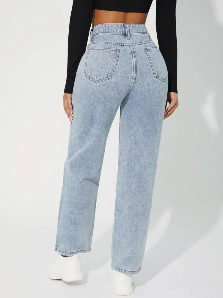 Women's High-Waisted Straight-Leg Jeans Denim