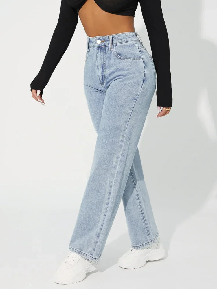 Women's High-Waisted Straight-Leg Jeans Denim
