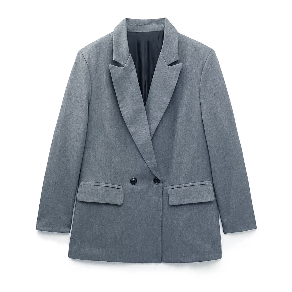 Women's Tailored Blazer Double-Breasted Structured Silhouette Notched Lapels