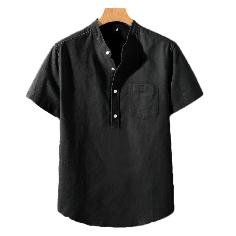 Airfold Men’s Summer Cotton Tee | Minimalist Stand Collar Pocket Shirt - northernnomad