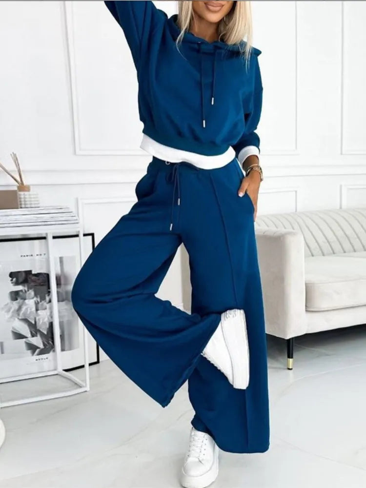 Women's Relaxed Fit Knit Lounge Set with Hoodie and Drawstring Trousers