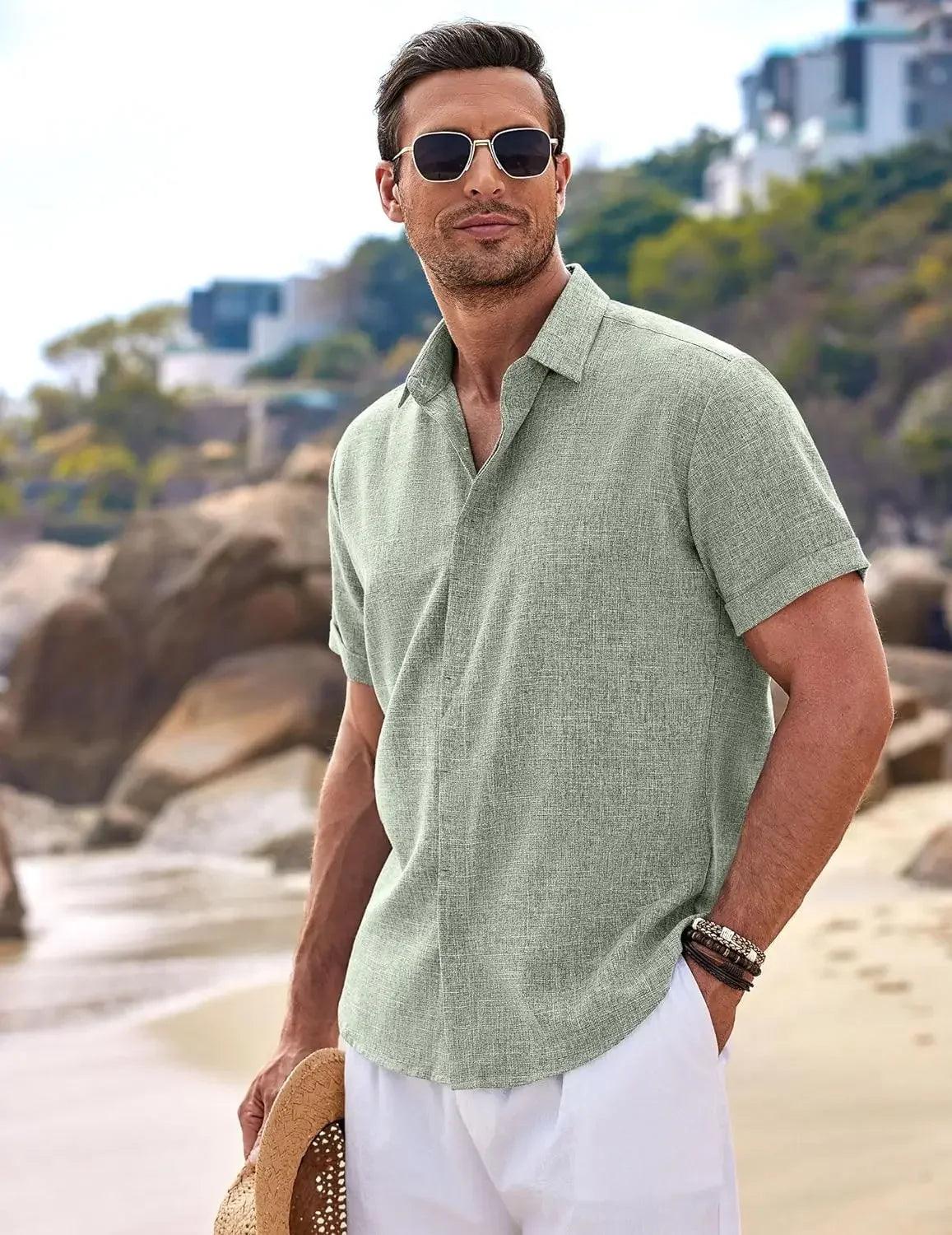 The Milo Short Sleeve Cotton-Linen Shirt | Lightweight Pullover for Casual Summer Comfort - northernnomad