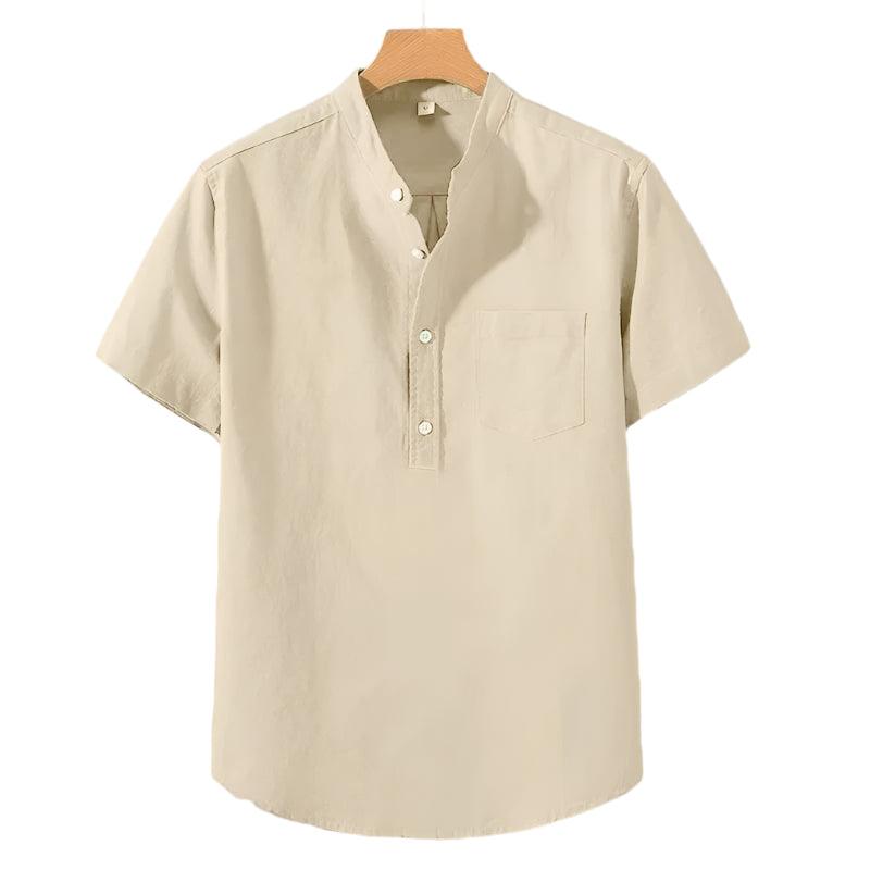 Airfold Men’s Summer Cotton Tee | Minimalist Stand Collar Pocket Shirt - northernnomad