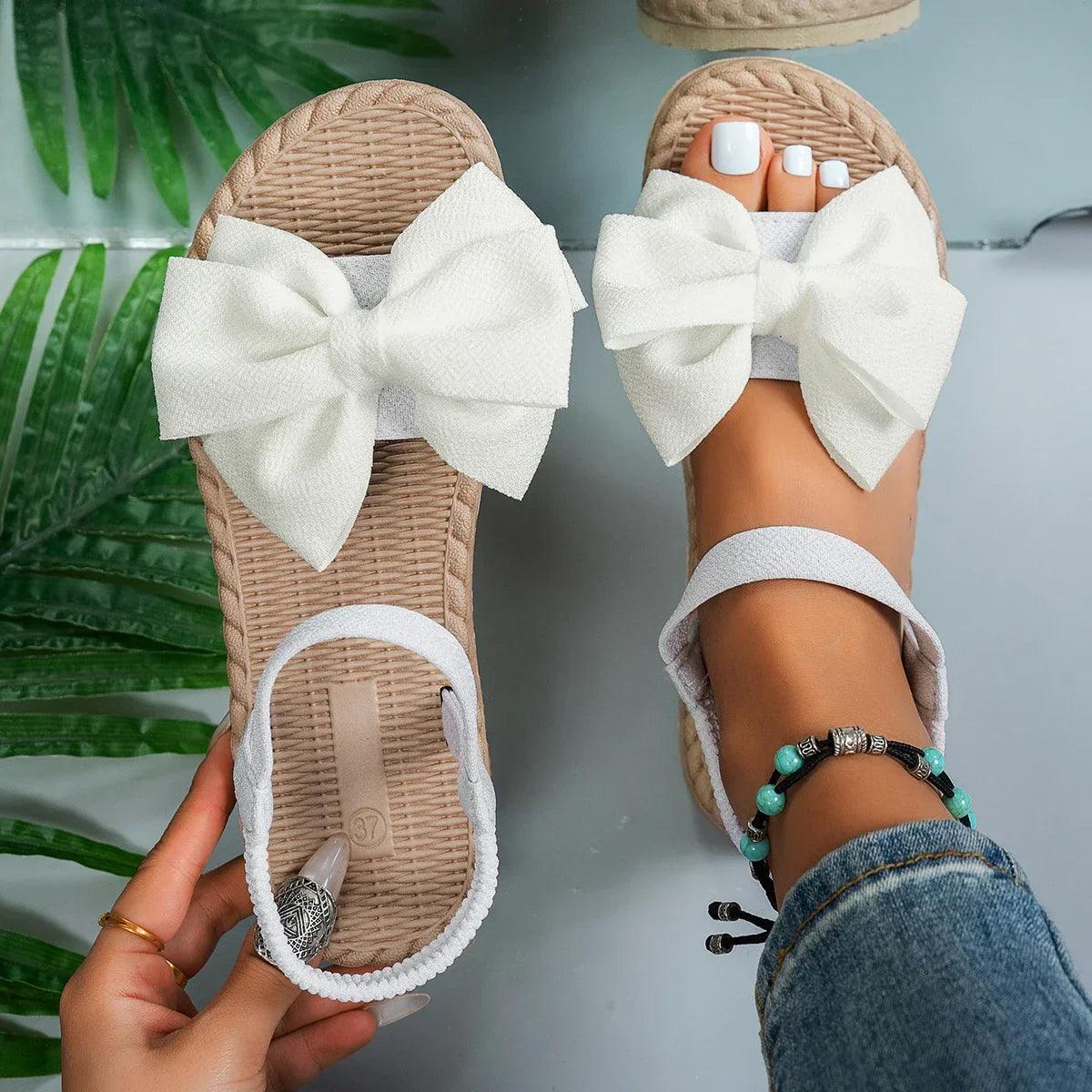 Women's Flat Sandals Bow Tie Design