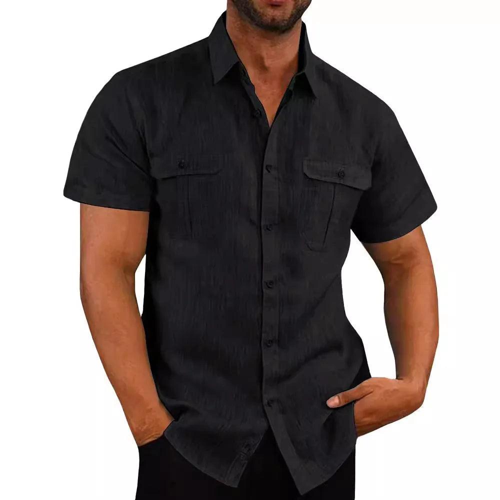 Coastal Stroll Double Pocket Shirt | Men's Cotton Linen Short Sleeve Casualwear - northernnomad