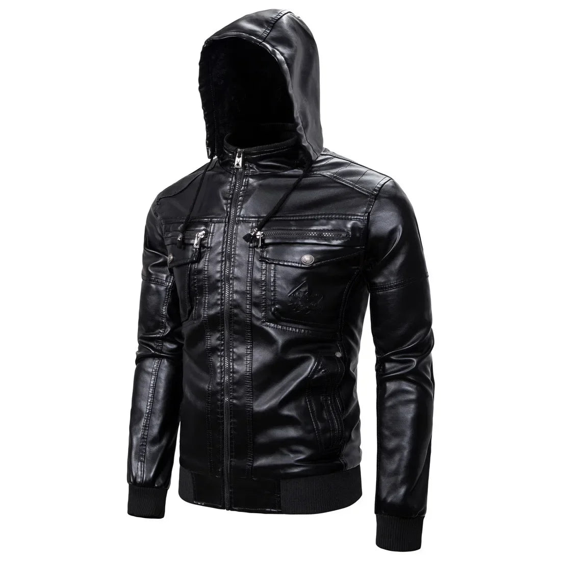 Men's Hooded PU Leather Jacket