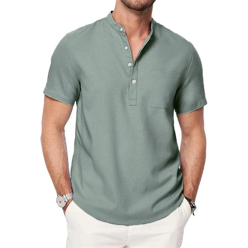 Shoreline Henley | Men's Lightweight Cotton Beach Shirt with Pocket - northernnomad