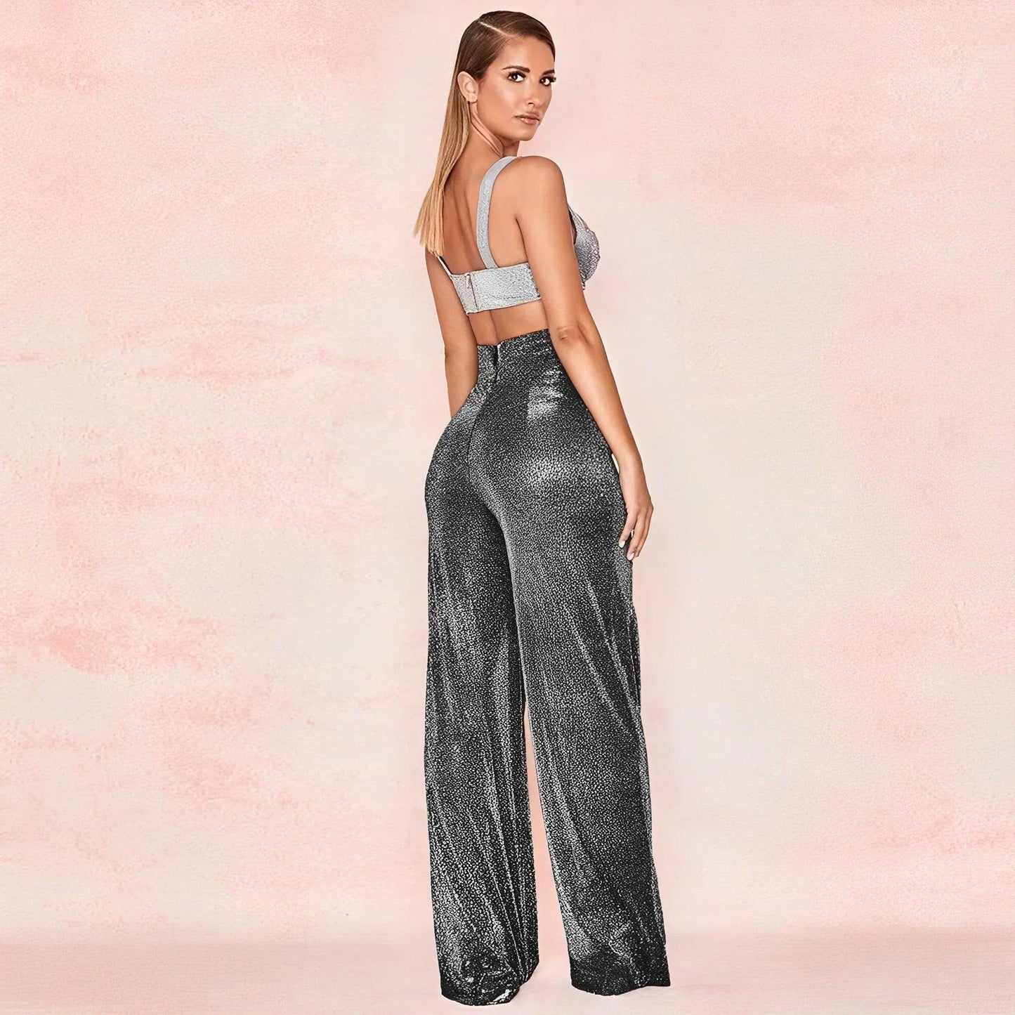 Women's Wide-Leg Trousers Metallic Shimmer