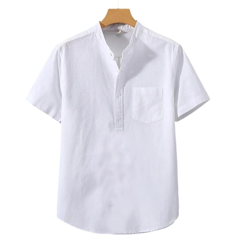 Airfold Men’s Summer Cotton Tee | Minimalist Stand Collar Pocket Shirt - northernnomad
