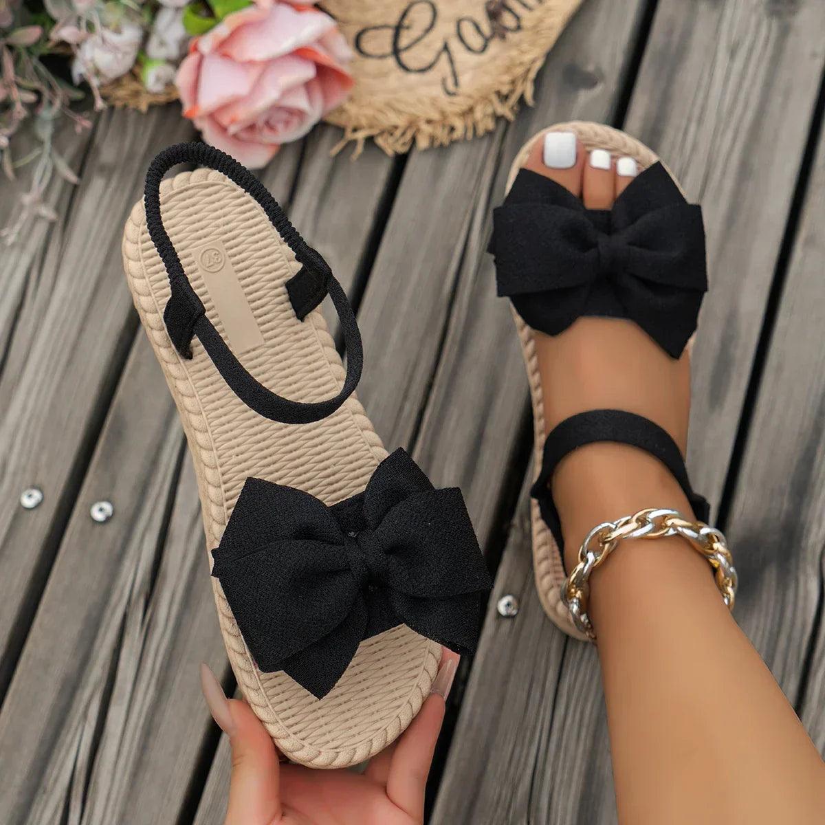 Women's Flat Sandals Bow Tie Design