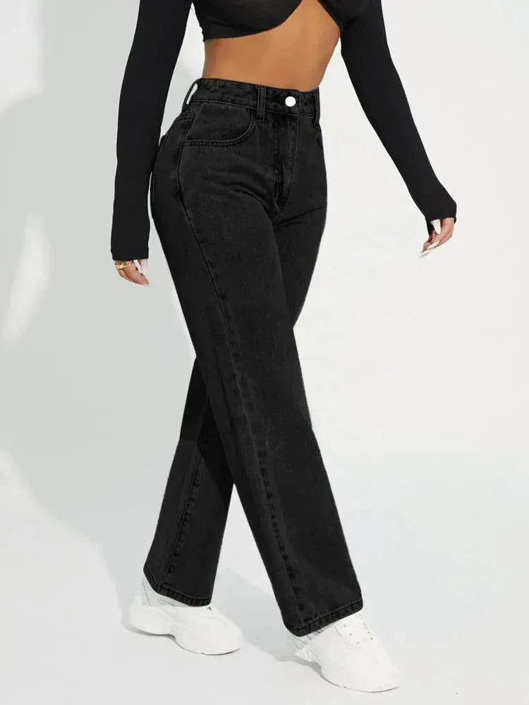 Women's High-Waisted Straight-Leg Jeans Denim