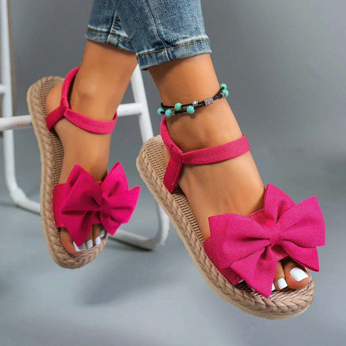 Women's Flat Sandals Bow Tie Design