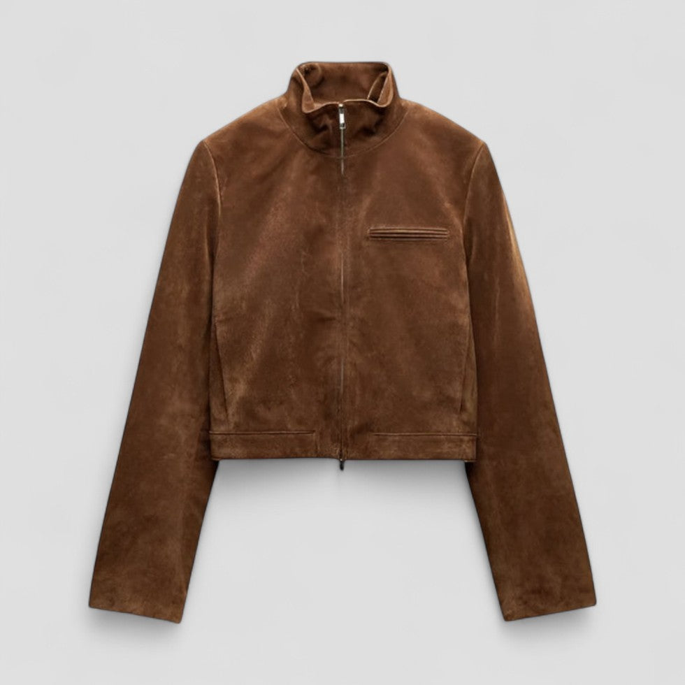 Women's Suede Look Jacket with Zip Detail