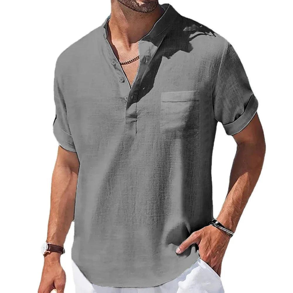 Men's Summer Henley T-Shirt | Cotton and Linen Blend, Short Sleeve Casual Top - northernnomad