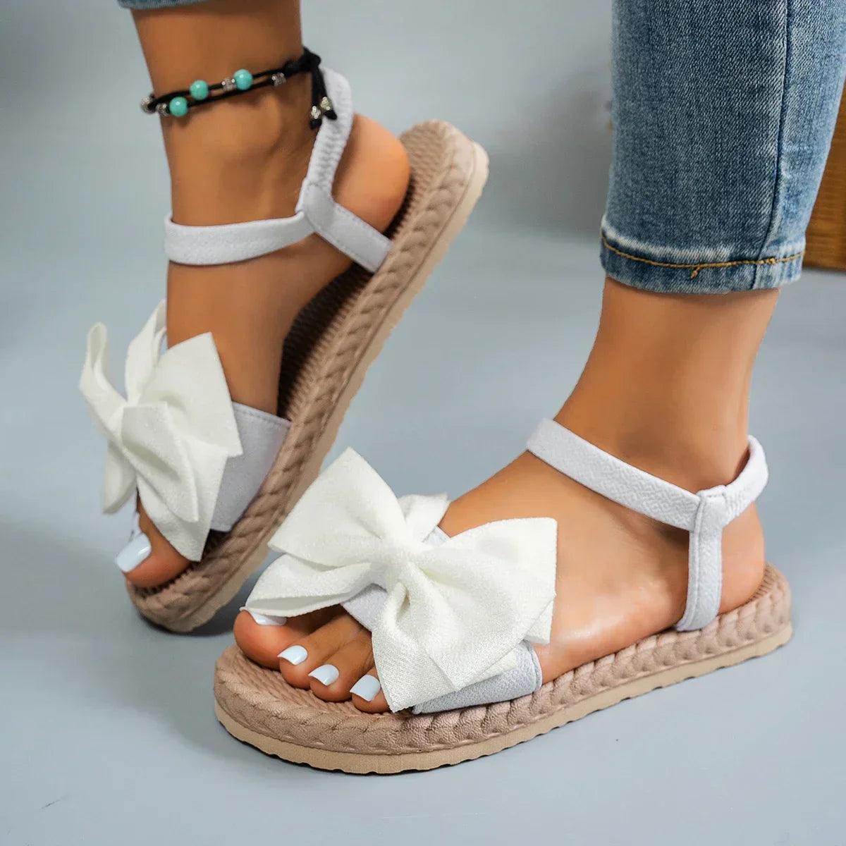 Women's Flat Sandals Bow Tie Design