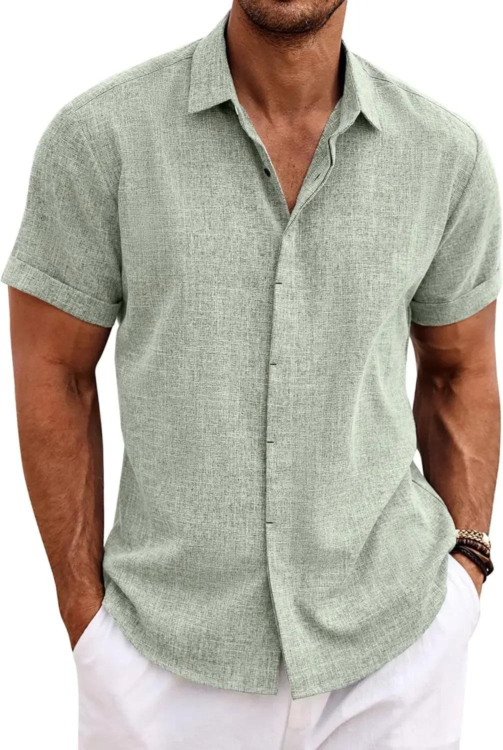 The Milo Short Sleeve Cotton-Linen Shirt | Lightweight Pullover for Casual Summer Comfort - northernnomad