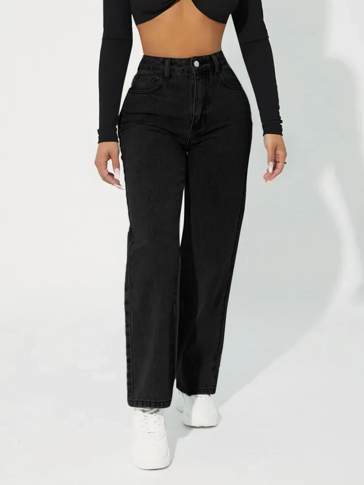 Women's High-Waisted Straight-Leg Jeans Denim