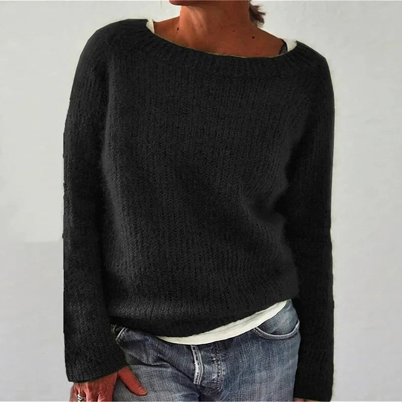 Women's Knit Sweater Loose Fit Boot Neck