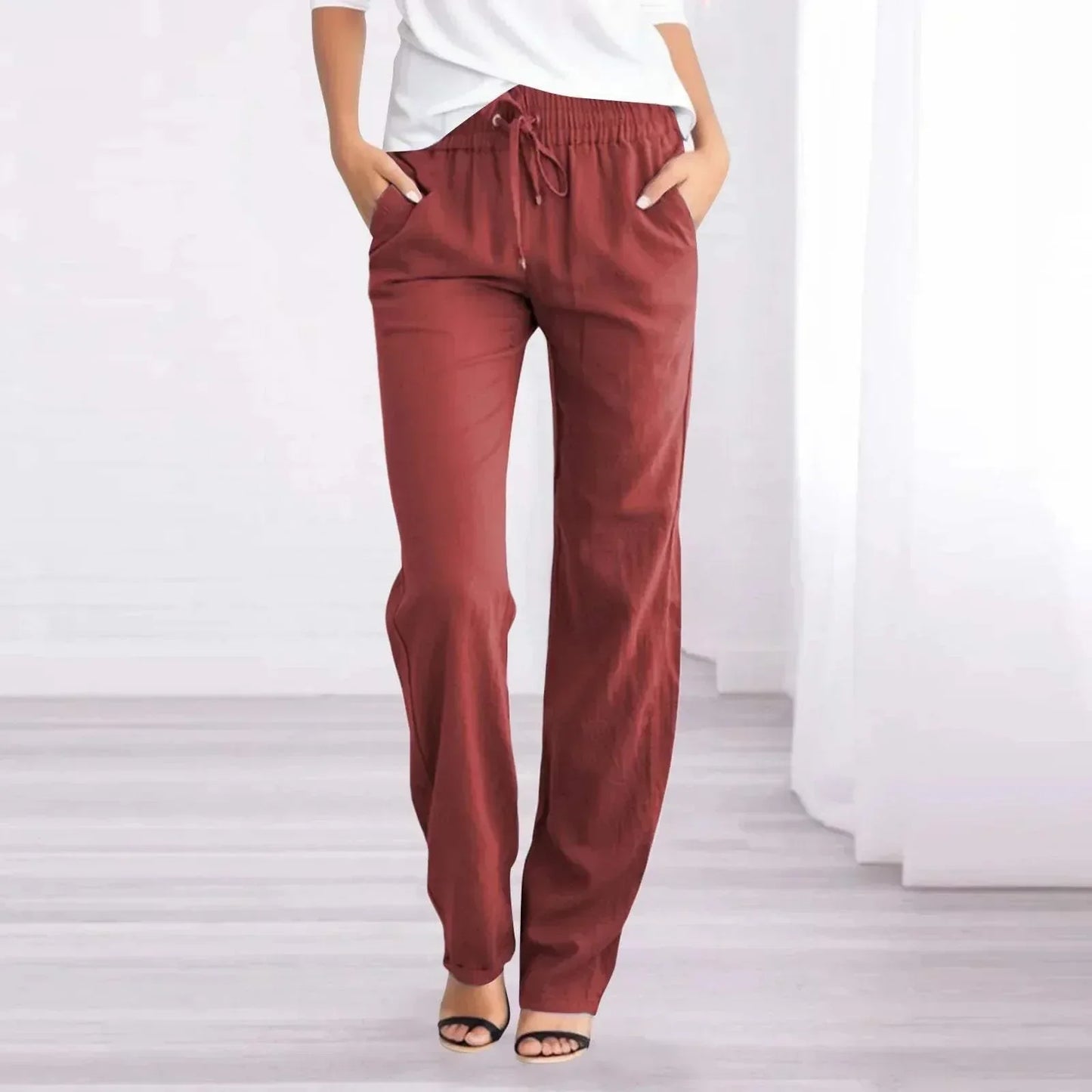 Women's Casual Trousers Lightweight Breathable Fabric Relaxed Fit Elastic Waist
