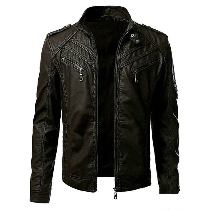 Men's Biker Jacket with Multiple Pockets