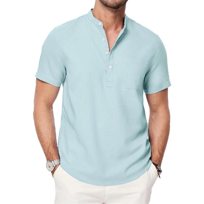 Shoreline Henley | Men's Lightweight Cotton Beach Shirt with Pocket - northernnomad