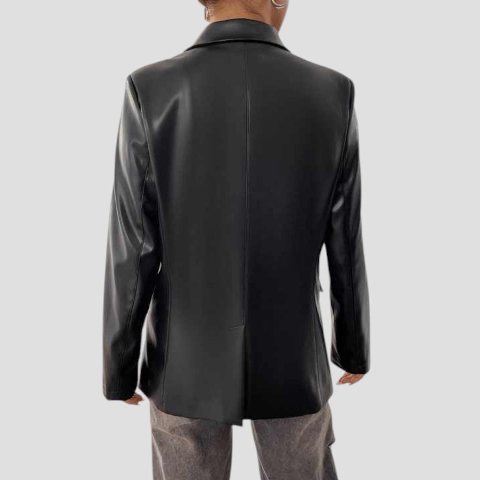 Women's Blazer Jacket Leather Double-Breasted