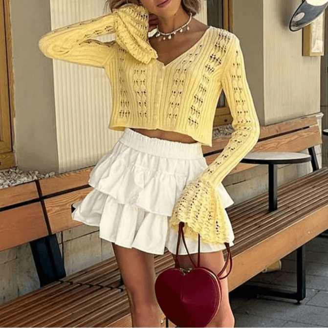 Women's Long Sleeve V Neck Crochet Cardigan