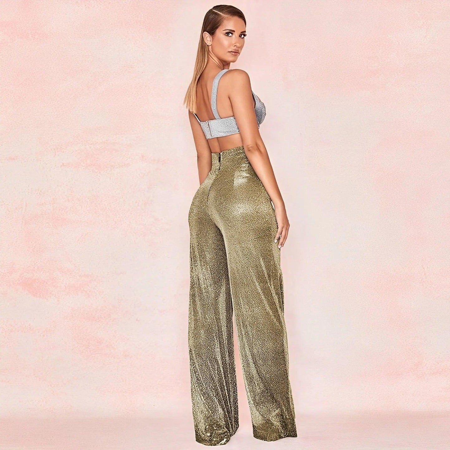 Women's Wide-Leg Trousers Metallic Shimmer