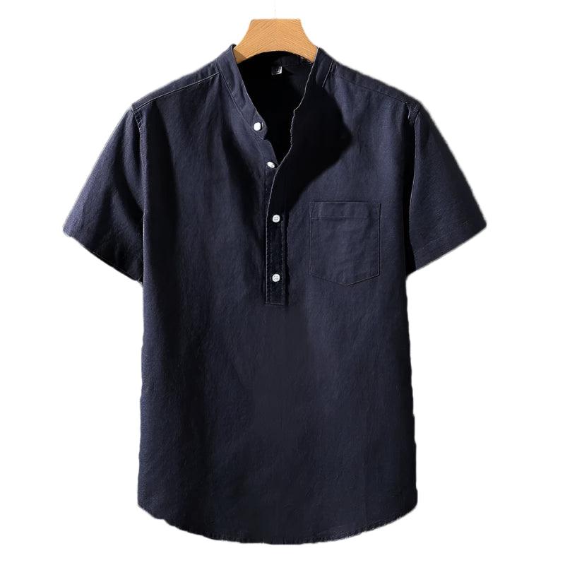 Airfold Men’s Summer Cotton Tee | Minimalist Stand Collar Pocket Shirt - northernnomad