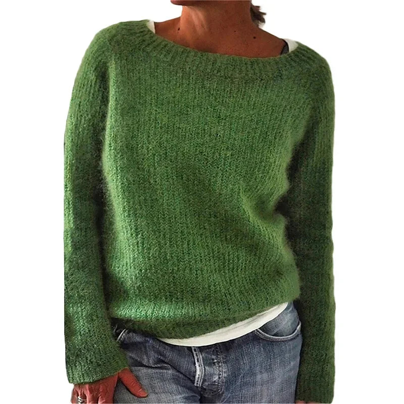 Women's Knit Sweater Loose Fit Boot Neck