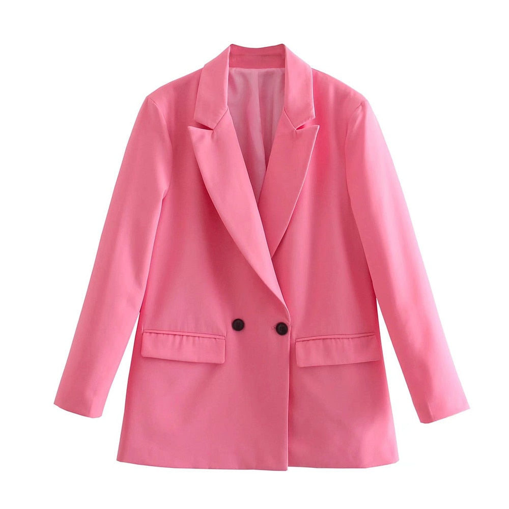 Women's Tailored Blazer Double-Breasted Structured Silhouette Notched Lapels