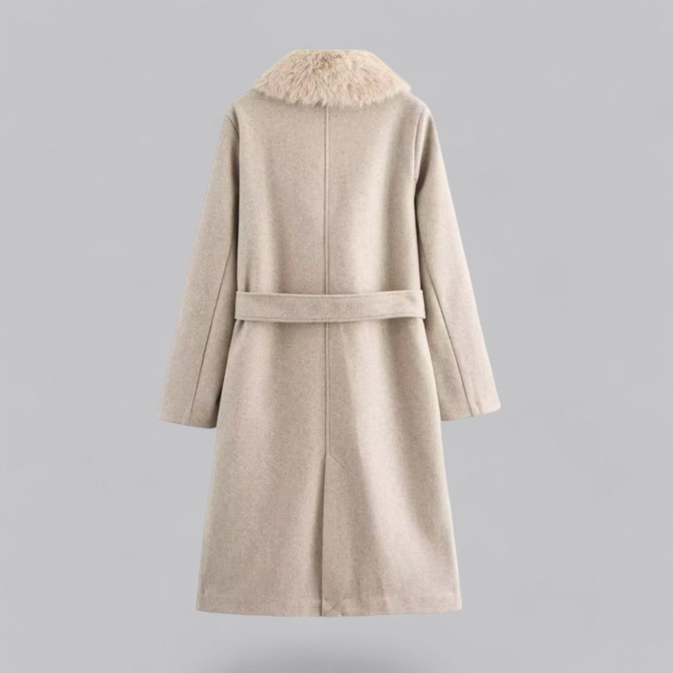 Women's Wool Trench Coat with Fur Trim