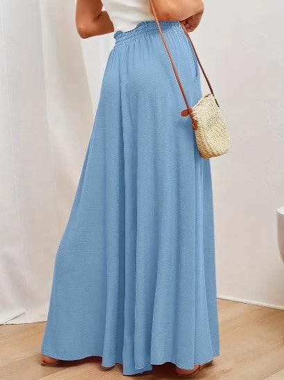 Women's Wide Leg Palazzo Trousers High Waist Elastic Drawstring Full Length