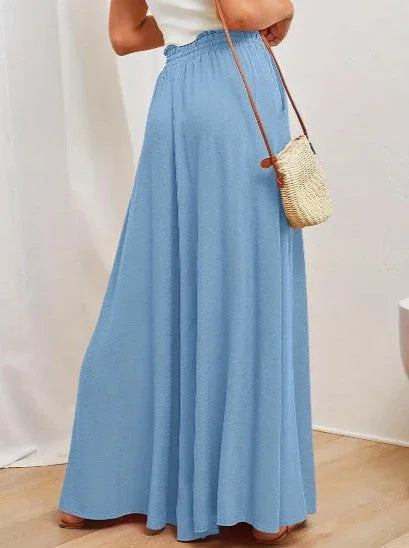 Women's High Waist Wide Leg Palazzo Trousers with Elastic Drawstring