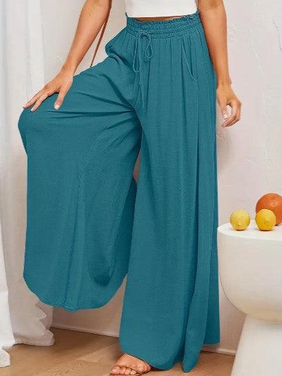 Women's Wide Leg Palazzo Trousers High Waist Elastic Drawstring Full Length