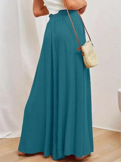 Women's Wide Leg Palazzo Trousers High Waist Elastic Drawstring Full Length