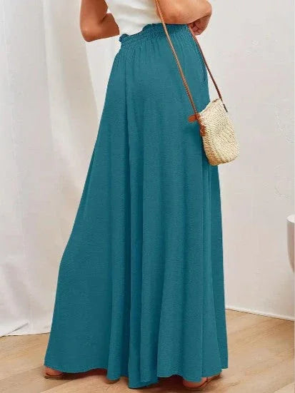 Women's High Waist Wide Leg Palazzo Trousers with Elastic Drawstring
