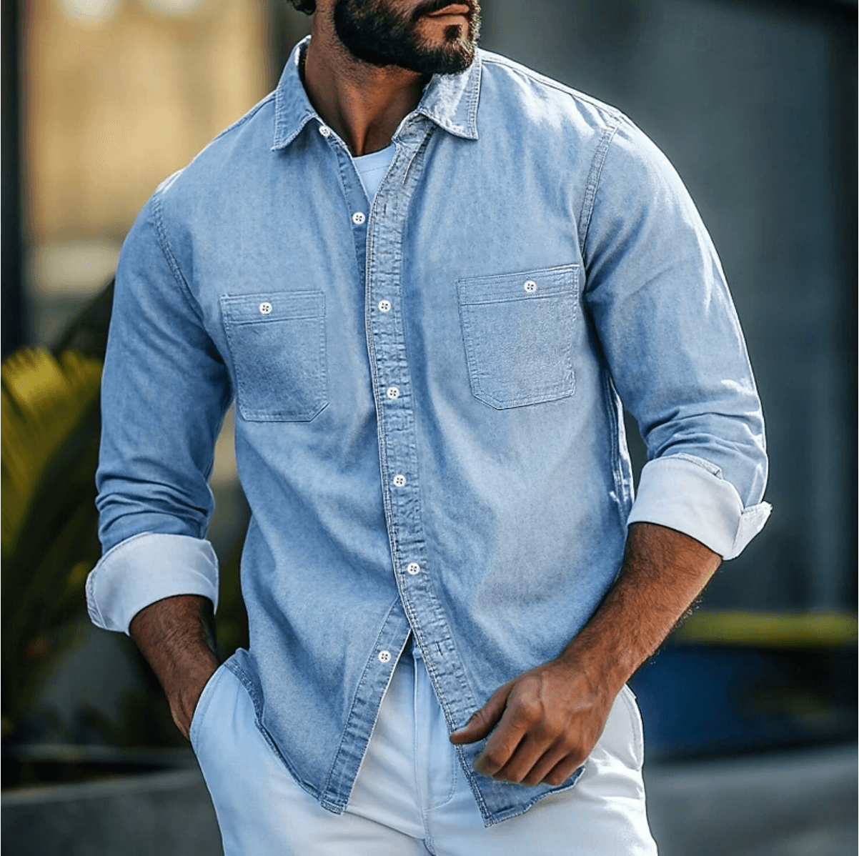 Men's Slim Fit Denim Shirt Cotton Sustainable Design