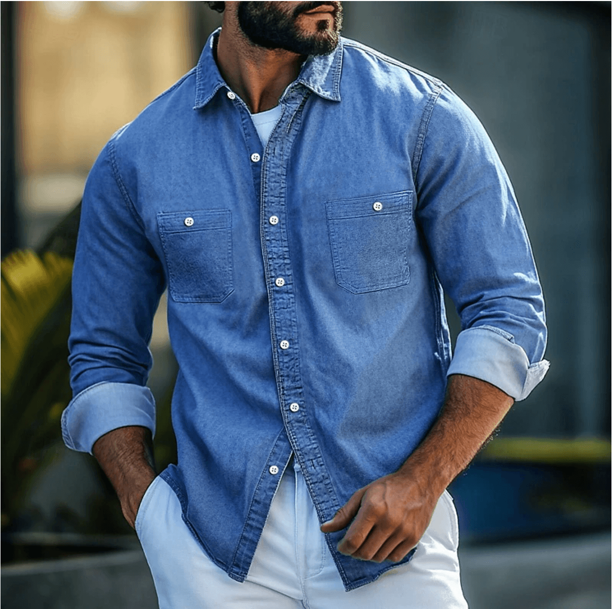 Men's Slim Fit Denim Shirt Cotton Sustainable Design