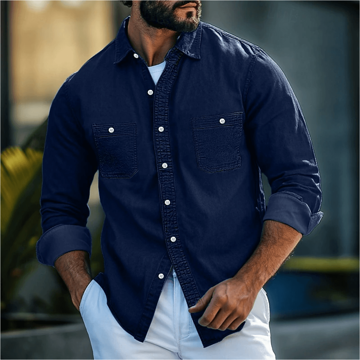 Men's Slim Fit Denim Shirt Cotton Sustainable Design
