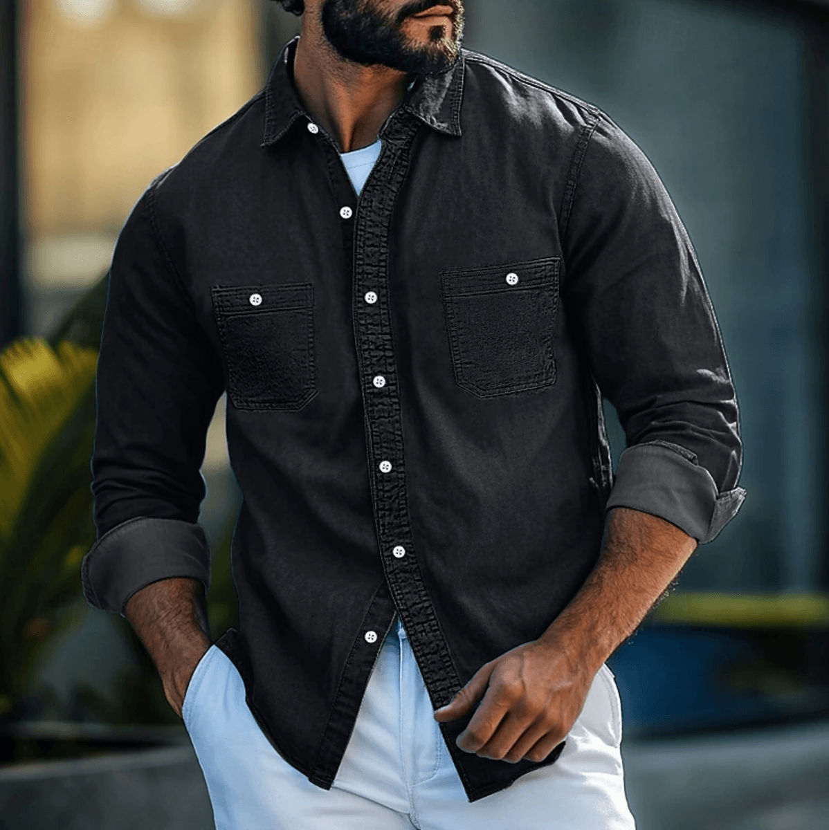 Men's Slim Fit Denim Shirt Cotton Sustainable Design