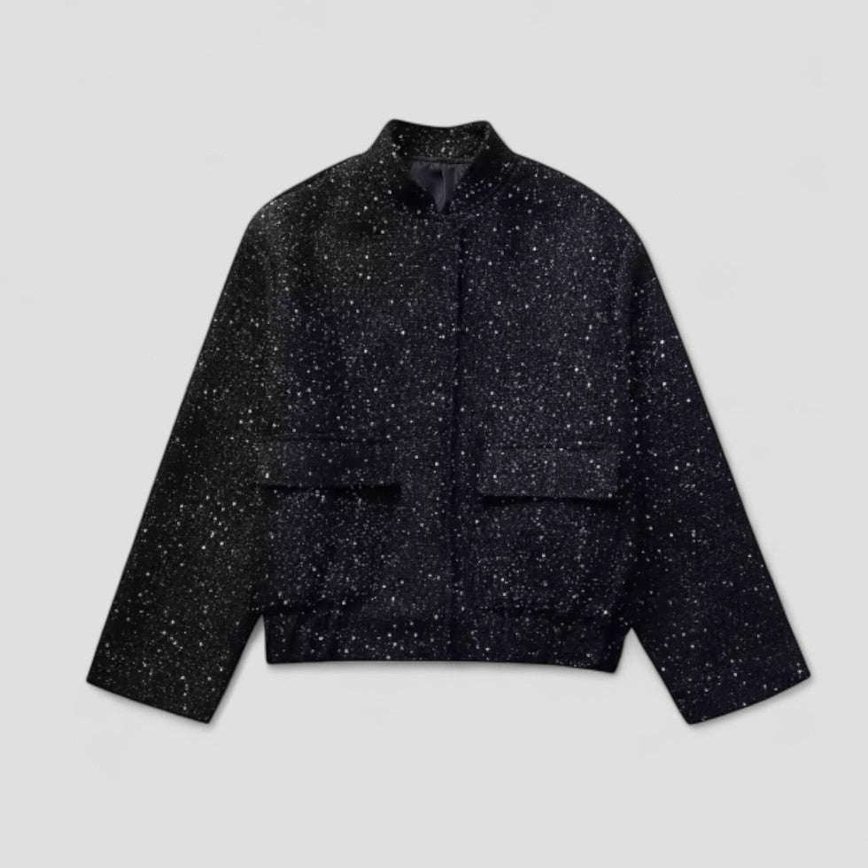 Women's Sequin Bomber Jacket with Stand Collar