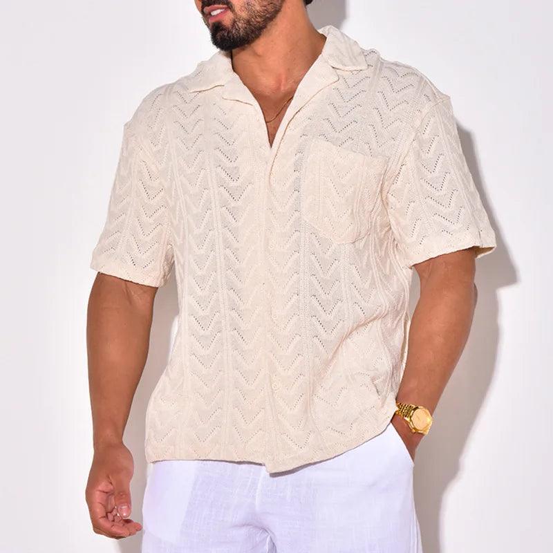 Men’s Short Sleeve Knit Shirt Jacquard Texture Relaxed Fit