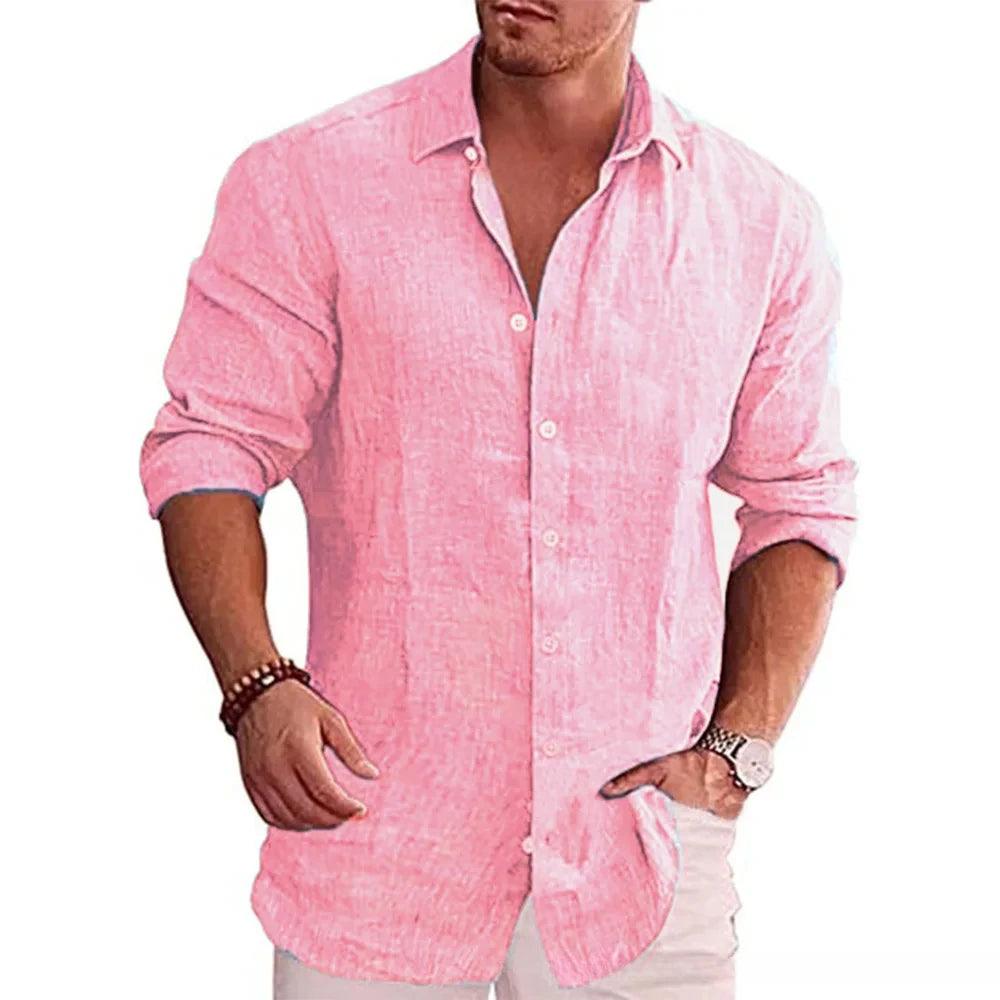 Cotton-Linen Autumn Shirt for Men | Solid Color Casual Style with Turn-Down Collar - northernnomad