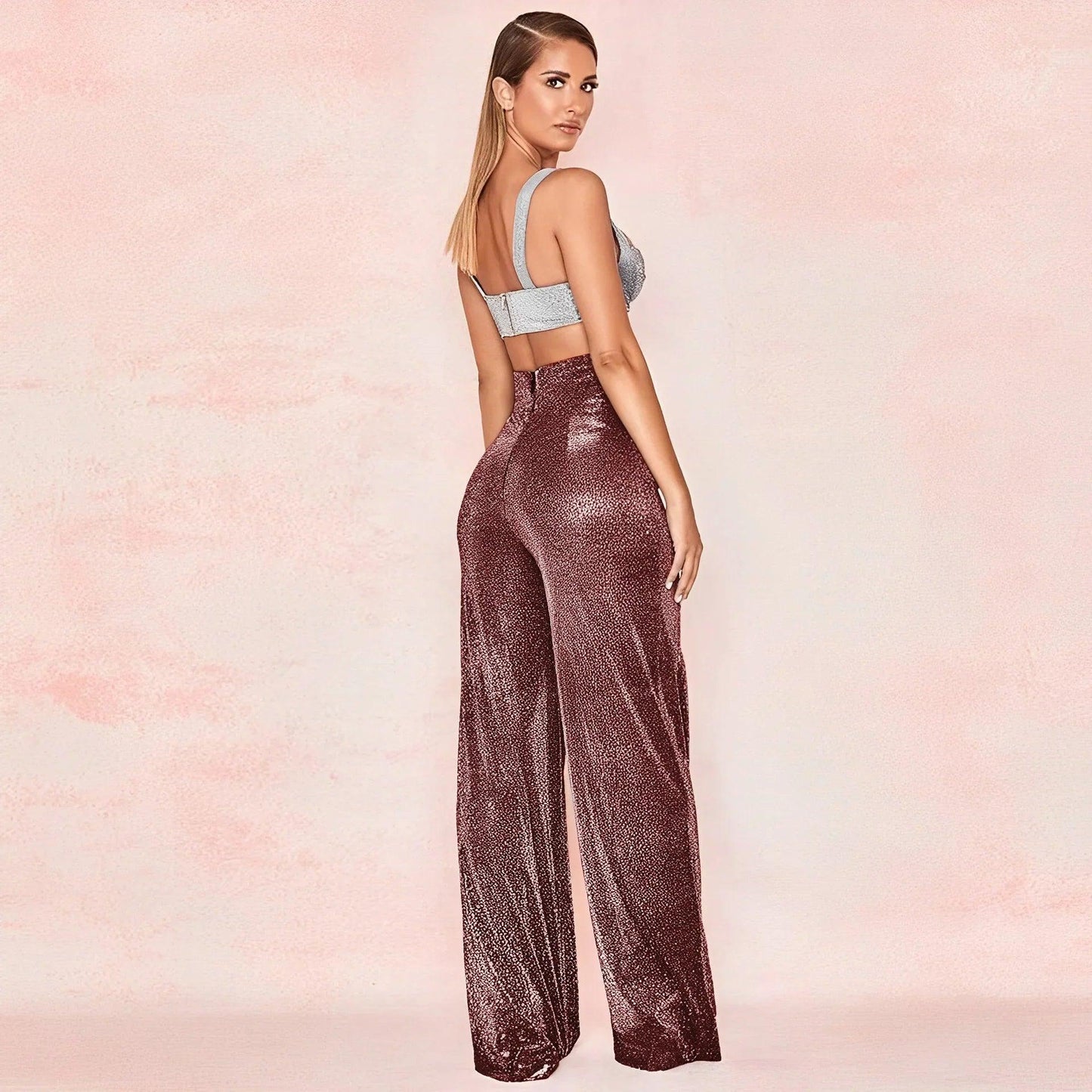 Women's Wide-Leg Trousers Metallic Shimmer