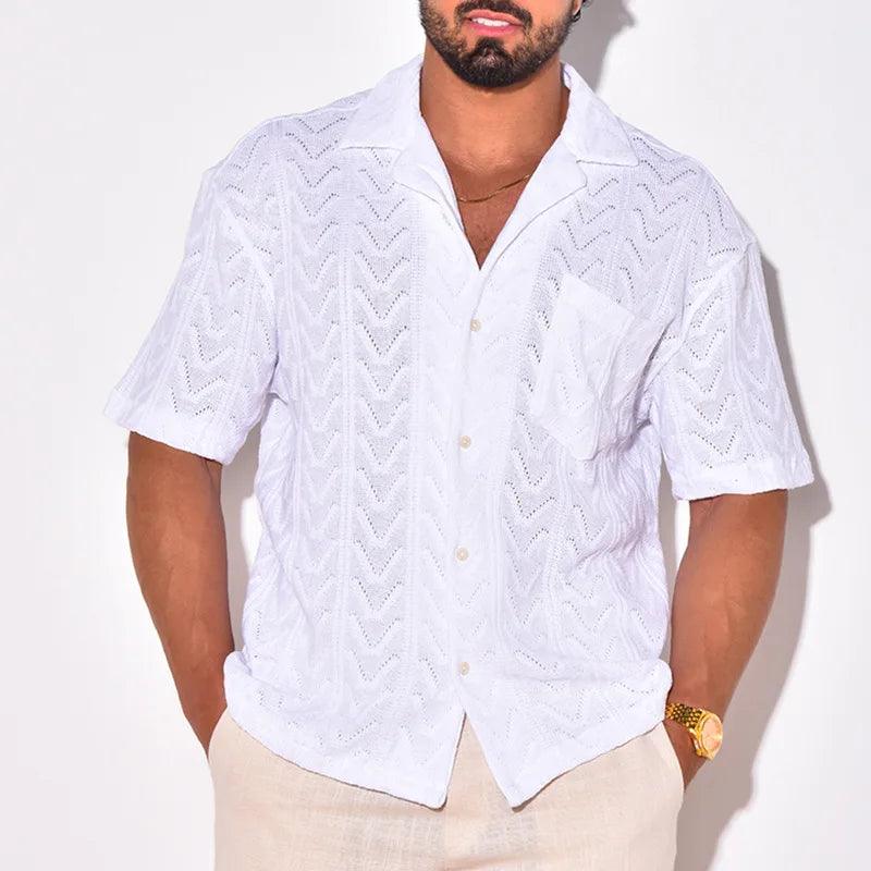Men’s Short Sleeve Knit Shirt Jacquard Texture Relaxed Fit