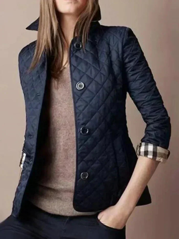 Women's Quilted Jacket Tailored Fit Diamond Pattern High Collar