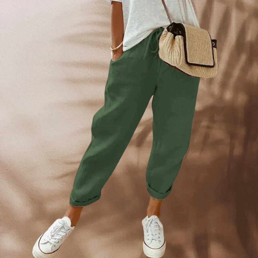 Women's Lightweight Casual Trousers - Relaxed Fit, Elastic Waist, Drawstring